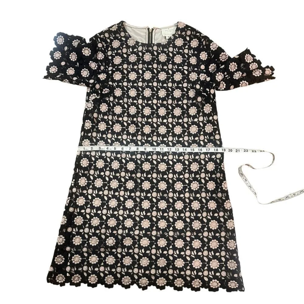 Kate Spade Black Pink Flower Lace Shift Dress Size 2